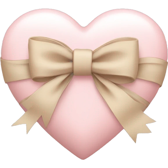 a pale pink heart with a beige bow wrapped around it  emoji