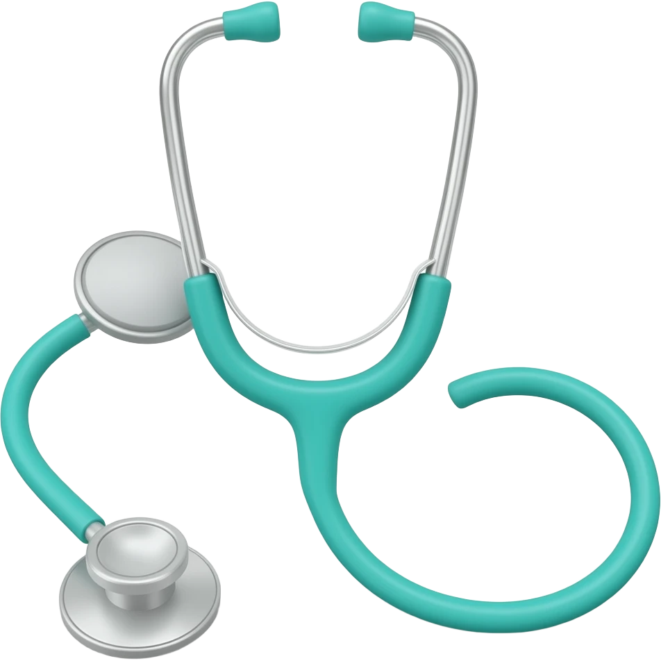 Modern 3D stethoscope, bright teal and chrome silver, sleek curves, professional medical aesthetic, vibrant color. emoji
