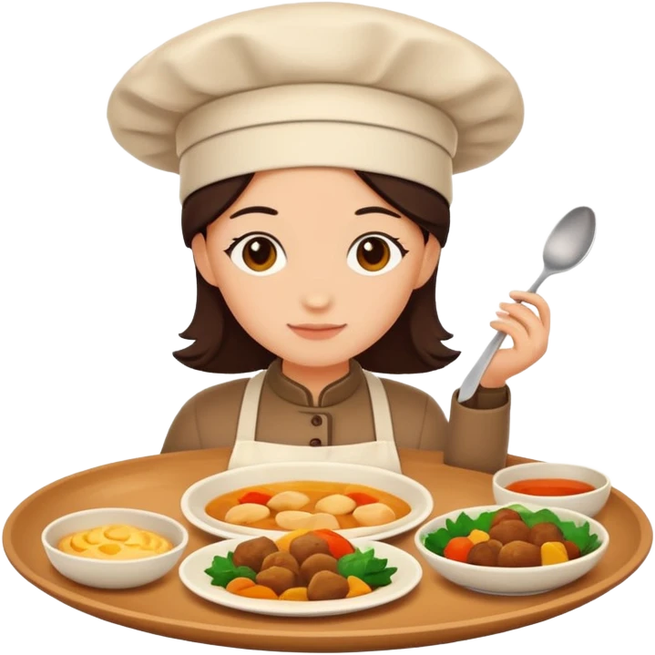 Home cooking humanless avatar in clean emoji-style illustration. Homemade dishes on a plate, warm cozy colors, simple shapes, flat design, high contrast, friendly and inviting. emoji