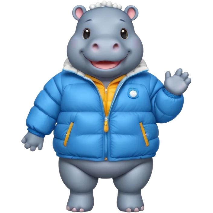 a full body of cute hippo with puffer emoji
