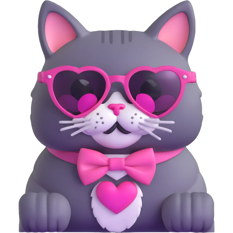 cat with pink heart sunglasses, pink moustache, and pink bow emoji