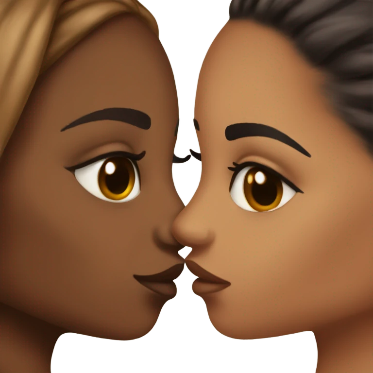 Brown skin and lightskin girls kissing emoji