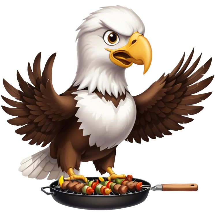 The eagle is grilling shashlik on the barbecue. emoji