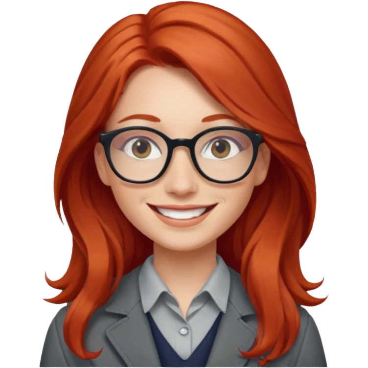 Profesora joven de fotografía, sonrriente cabello rojizo y de pelo largo  emoji