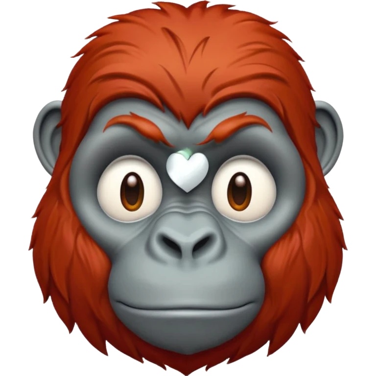 red haired gorilla head with white heart, apple style emoji, no text, slightly different expression emoji