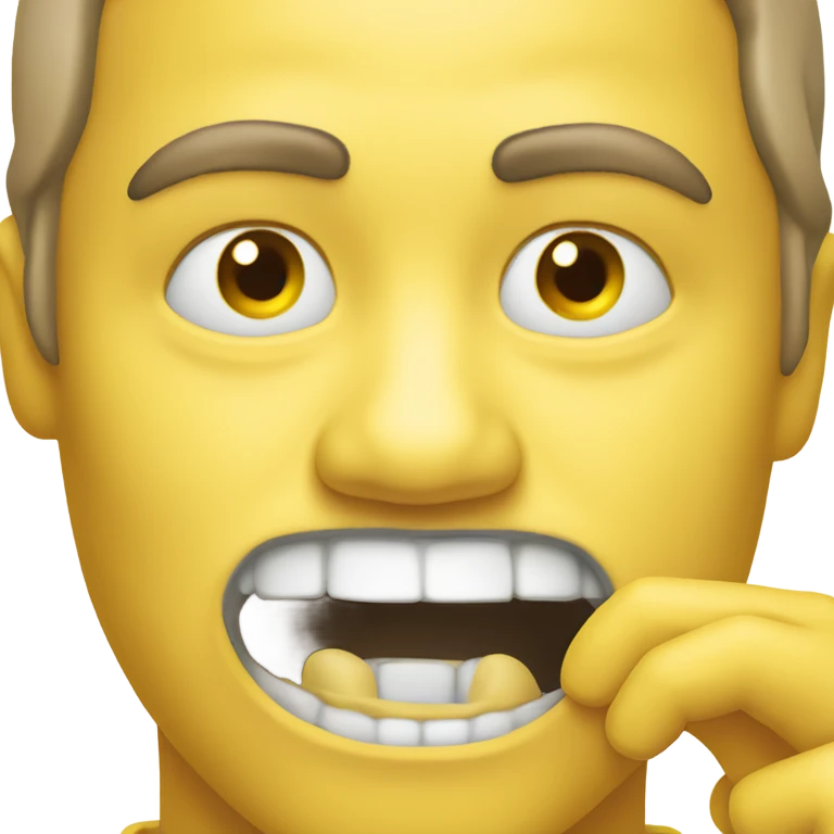 A yellow normal emoji with sucked in cheek bones moving its finger across its jawline emoji