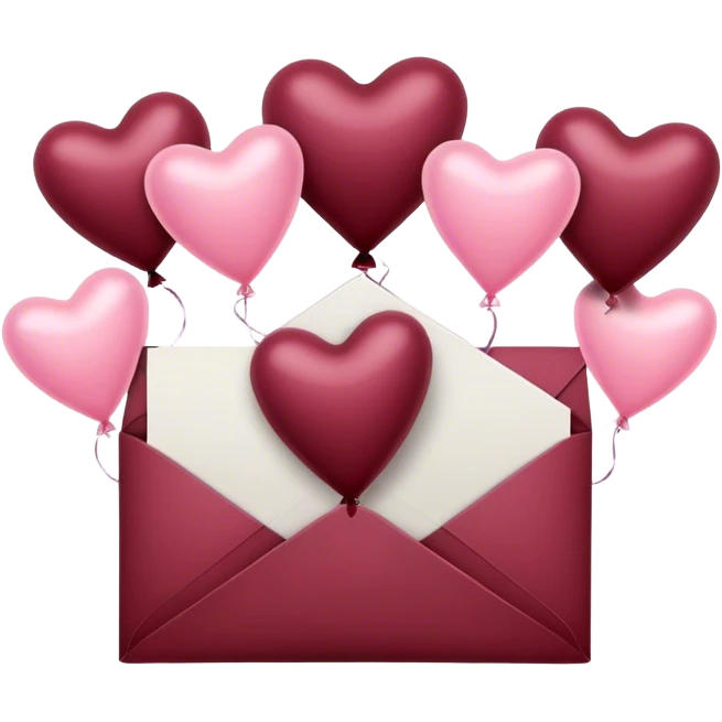 maroon love letter in pastel pink and dark red metallic heart-shaped balloons emoji