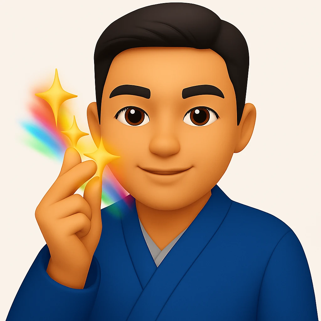 Add colorful motion blur to the finger snap action, keeping the blue blazer jacket and emoji style. emoji