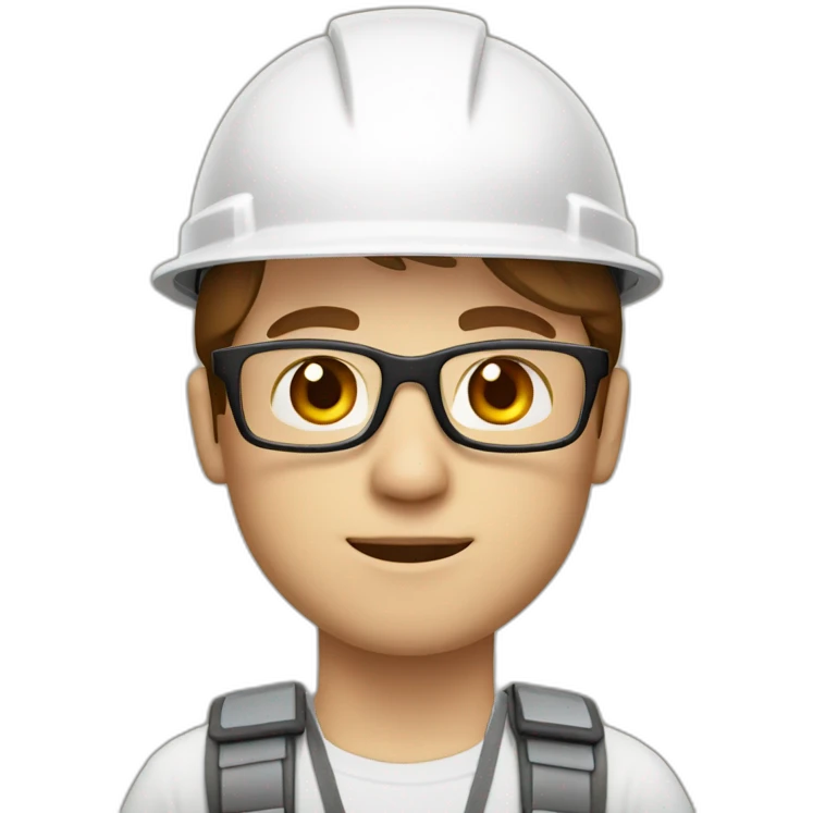Engineer, white hard hat, light fair skin tone, Brown Hair , glasses, square face emoji