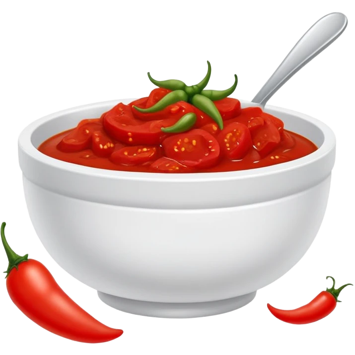 bowl of spicy tomato red chutney with chilies emoji