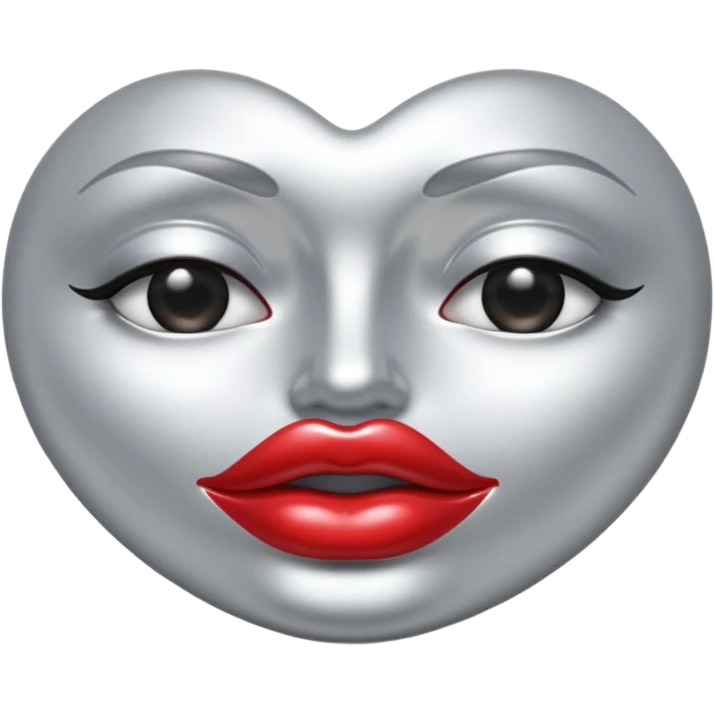 A seductive pair of slightly parted lips emoji made of liquid silver chrome, smooth glossy metallic surface, soft sensual curves, subtle reflections, luxury sexy aesthetic, minimal iOS emoji style, centered composition, clean white background, soft studio lighting, no text emoji