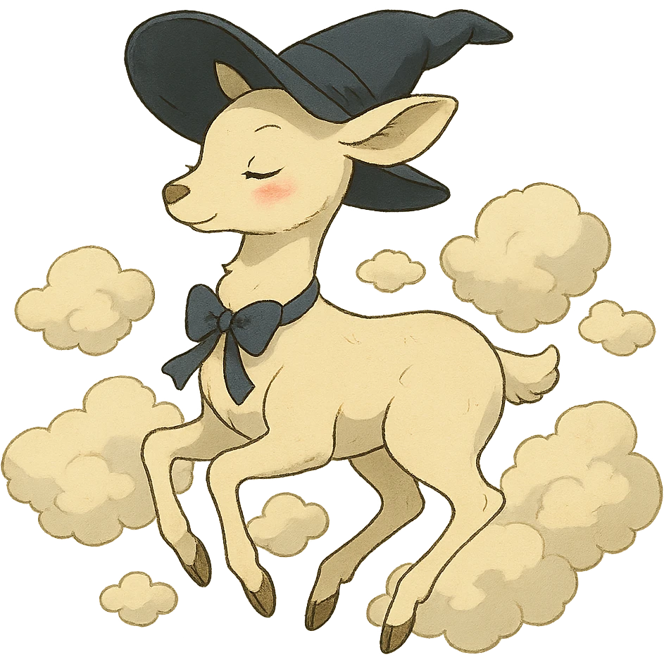 vanilla cloud doe, floating gracefully, rosy cheeks, witchy elegance, ghibli style emoji