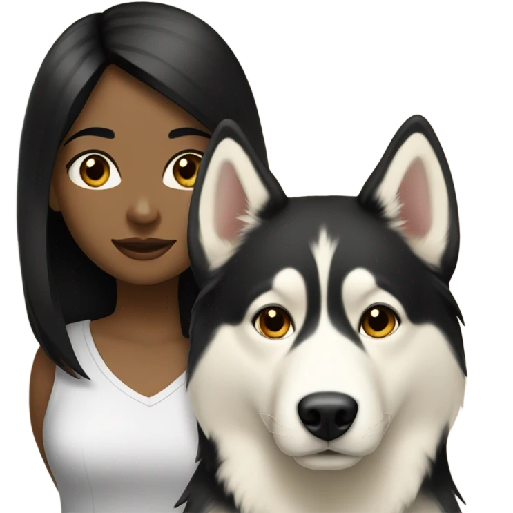 A girl black hair next to a light dorée  Husky emoji