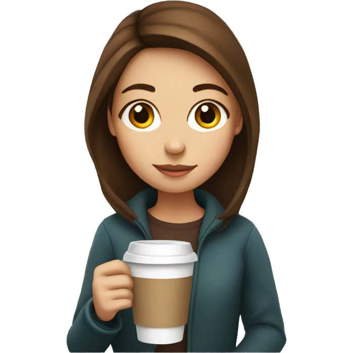 girl with brown hair gazing drinking coffee emoji