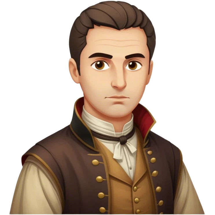 Cinematic Realistic Marko Marulić Portrait Emoji, depicted as a celebrated Croatian writer with a reflective expression and period clothing, rendered with rich textures and warm literary lighting that captures his historical influence. emoji
