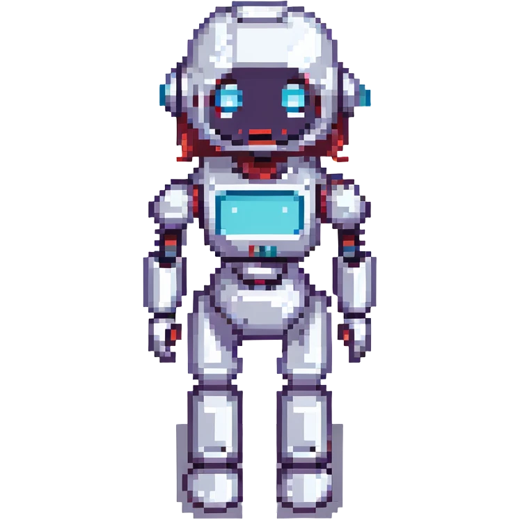 female robot, pixel art style, simple and cute, metallic colors emoji
