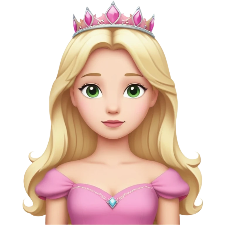 Aurora princess from hips up, pink dress, blonde hair, minimal style, larger size emoji