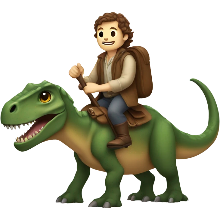 Hobbit man with brown hair riding a dinosaur emoji