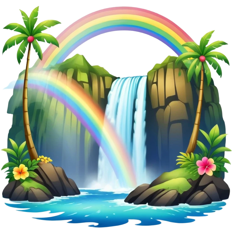 Hawaiian waterfall with rainbow emoji