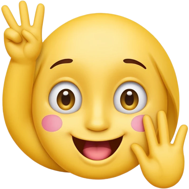 cute, playful emoji character inspired by the 🙃 upside-down face style. Rounded yellow face, big expressive eyes, cheerful smile with mouth slightly open. One hand raised with a finger gently touching the inside of the mouth in a thinking / cheeky gesture (not sexual). emoji