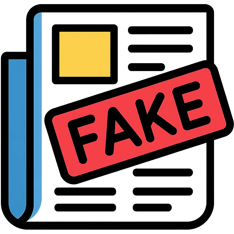newspaper icon with a red 'FAKE' stamp across it emoji
