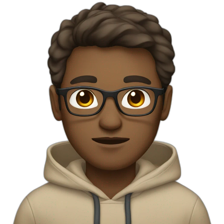 Man with blue eyes, brown hair and glasses wearing a beige hoodie up emoji