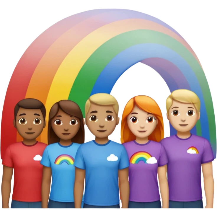 a huge group of people with the same matching shirts on with a rainbow behind them  emoji