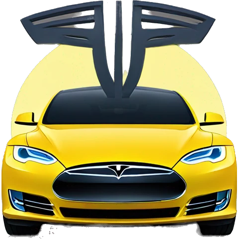 Tesla in angle under yellow moon emoji