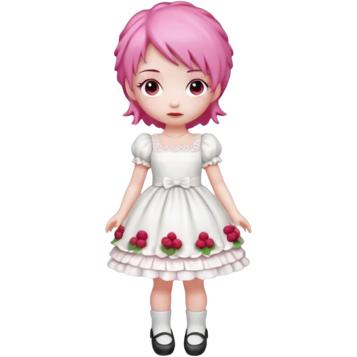 Isolated detaile illustration of the most modern raspberry torte doll figurine full body with pink hair emoji