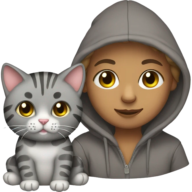 gray tabby cat with a teddy bear hoodie emoji