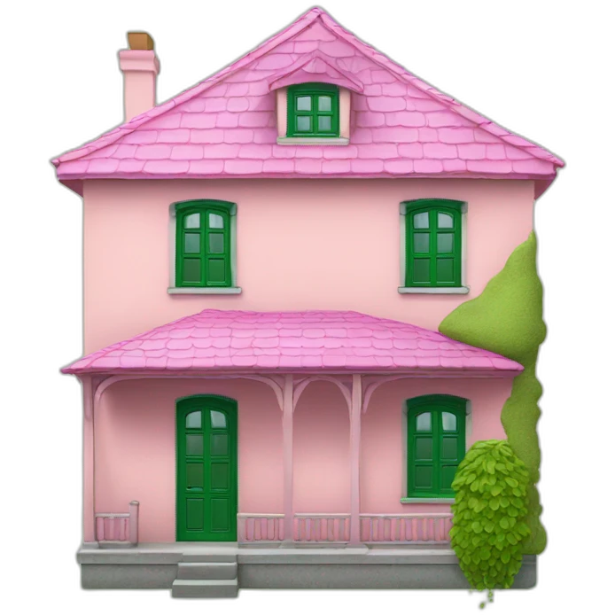 Maison verte avec un toit rose emoji