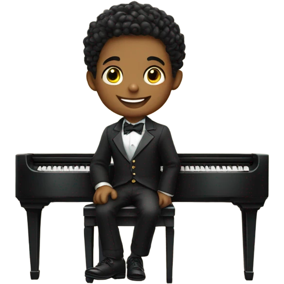 smiling boy in formal attire on piano emoji