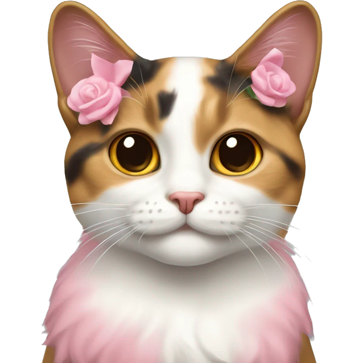 gatto calico con fiocco rosa emoji