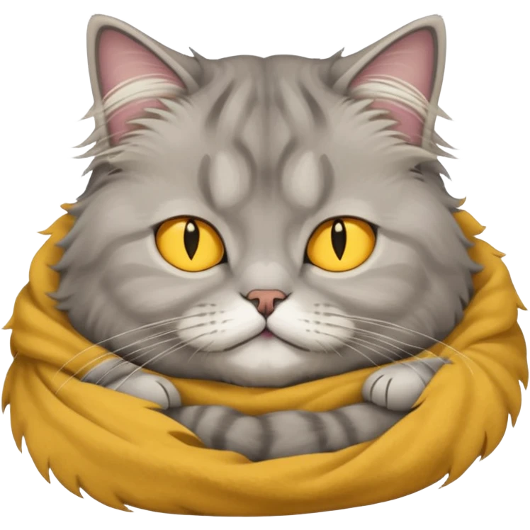 grey fluffy british long hair cat with yellow eyes ist sleeping emoji