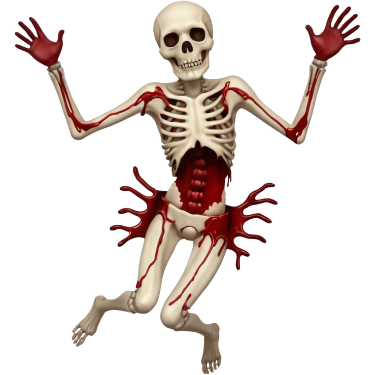 3D rotting corpse jumping in the air. In the style of your bloody skull art. More blood emoji