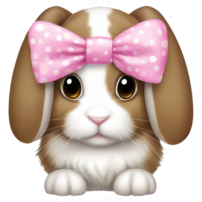 French lop rabbit with white and brown spots wearing a pink bow  emoji