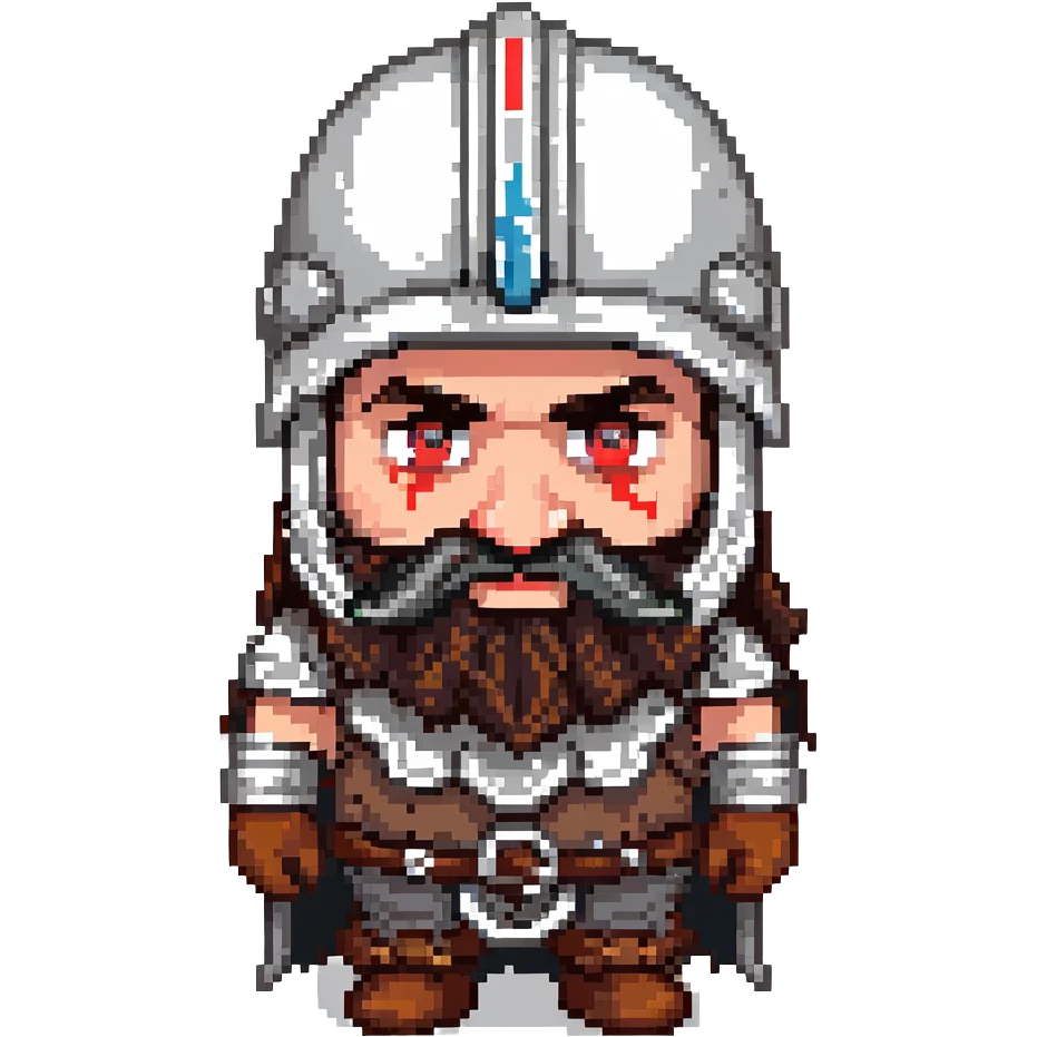 dwarf with viking helmet, red eyes, long black hair, and a black handlebar mustache emoji