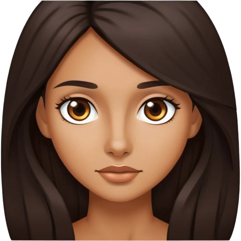 woman with slightly tanned skin, dark brown long hair, dark brown eyes emoji