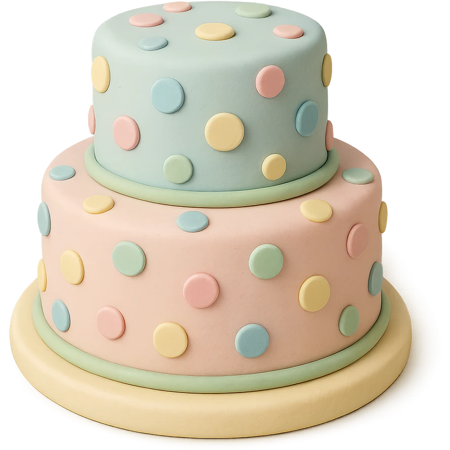 tiered fondant cake with polka dots emoji