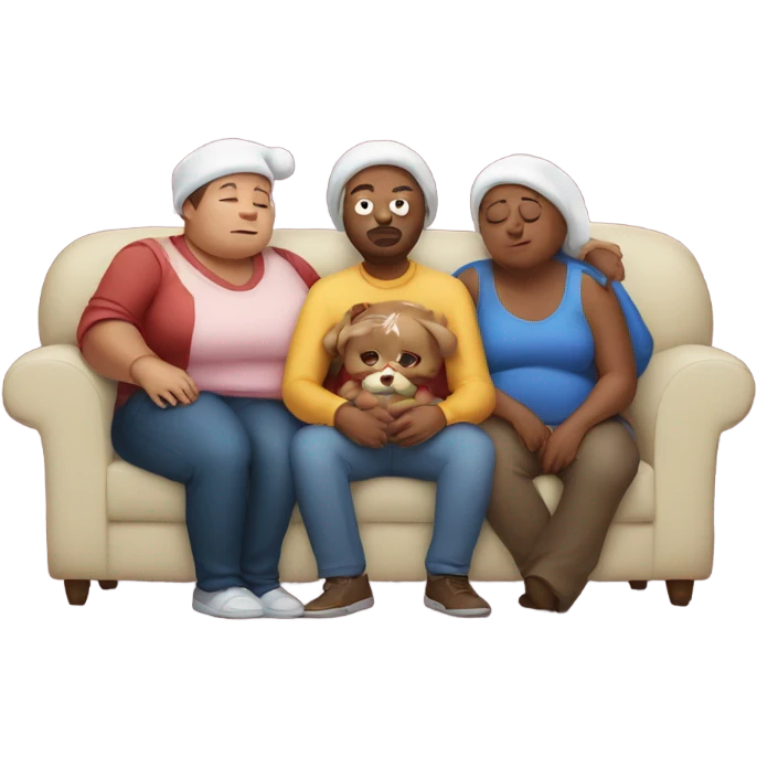 At Christmas Family sitting on couch sleeping with fat belly’s after eating too much turkey emoji
