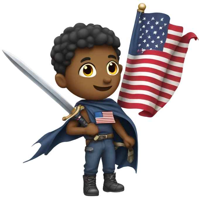 boy holding usa flag with sword and wings emoji