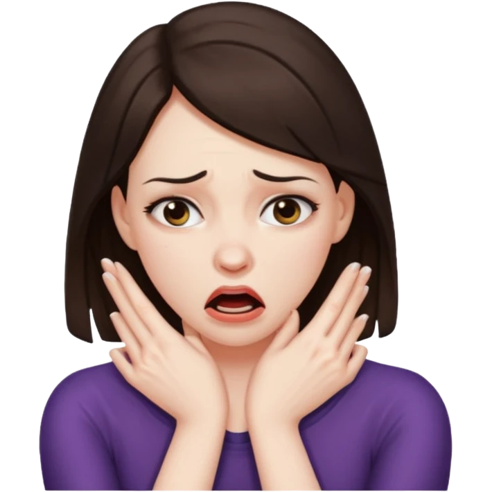 a brunette woman strangling herself emoji