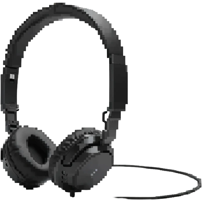 Retro pixel art black wireless headphones with minimal details emoji