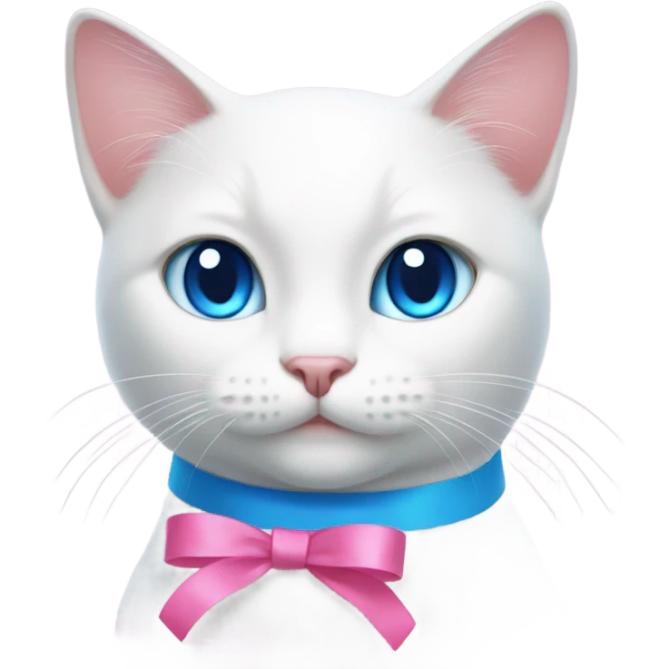white cat with blue eyes and pink ribbon  emoji