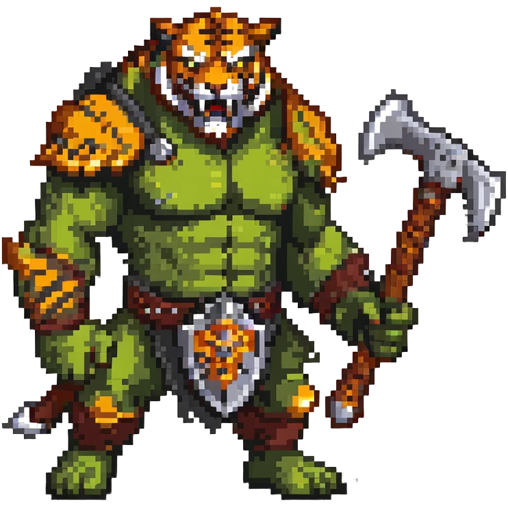 Fierce tiger orc with battle axe emoji