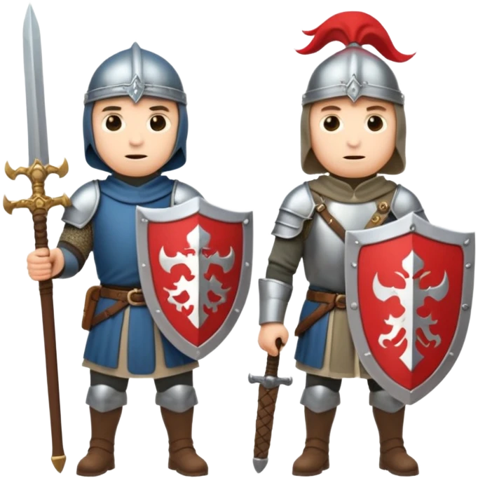 medieval soldiers 2 people, 1 with sword and shield, second with mace, prepare for battle emoji