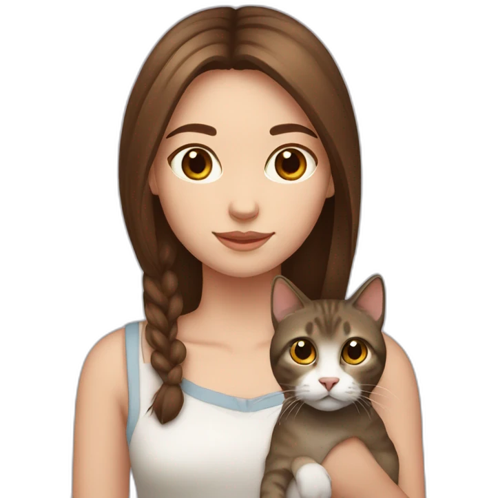girl with brown hair and brown eyes with a Scottish straight cat emoji