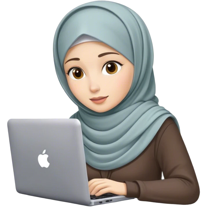 white skin hijab scarf woman working in computer emoji