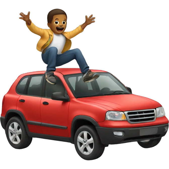 Boy jumping off a car emoji