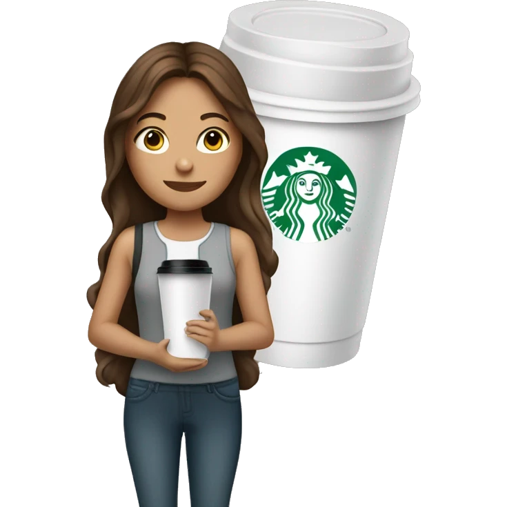Girl with brown hair holding starbucks cup emoji